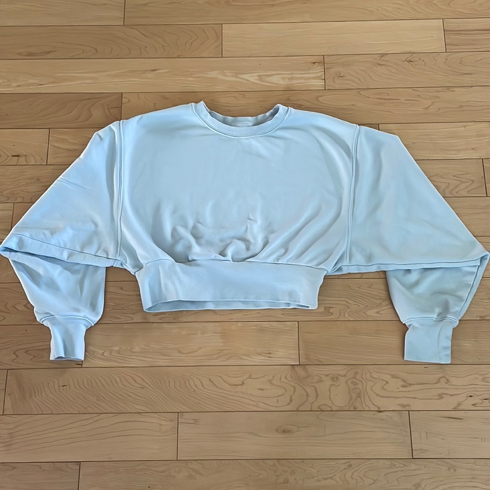 Light blue TNA cropped sweatshirt.